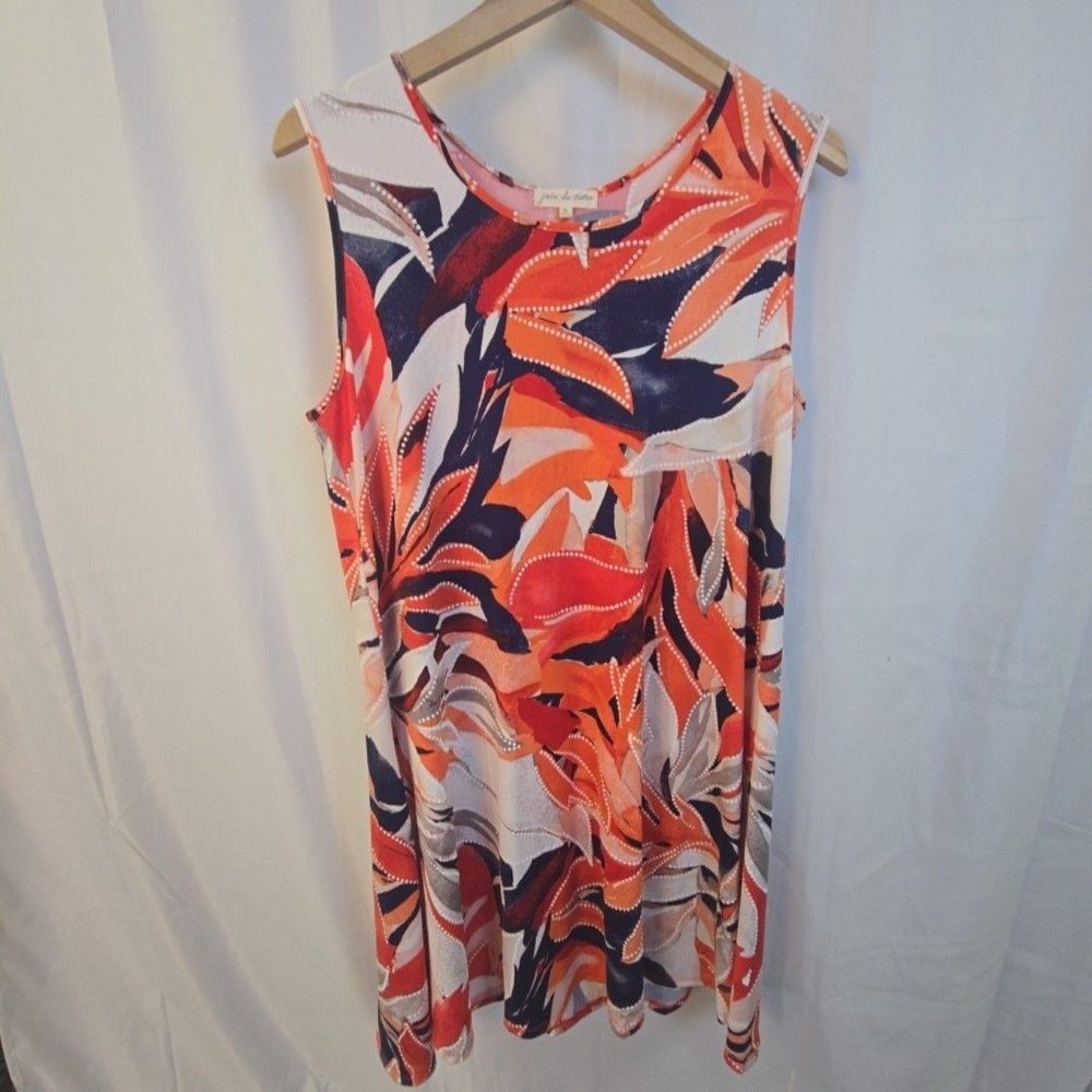 Joie De Vivre Dress Womens XL Multicolor Tropical Leaf Sleeveless Tank Jersey